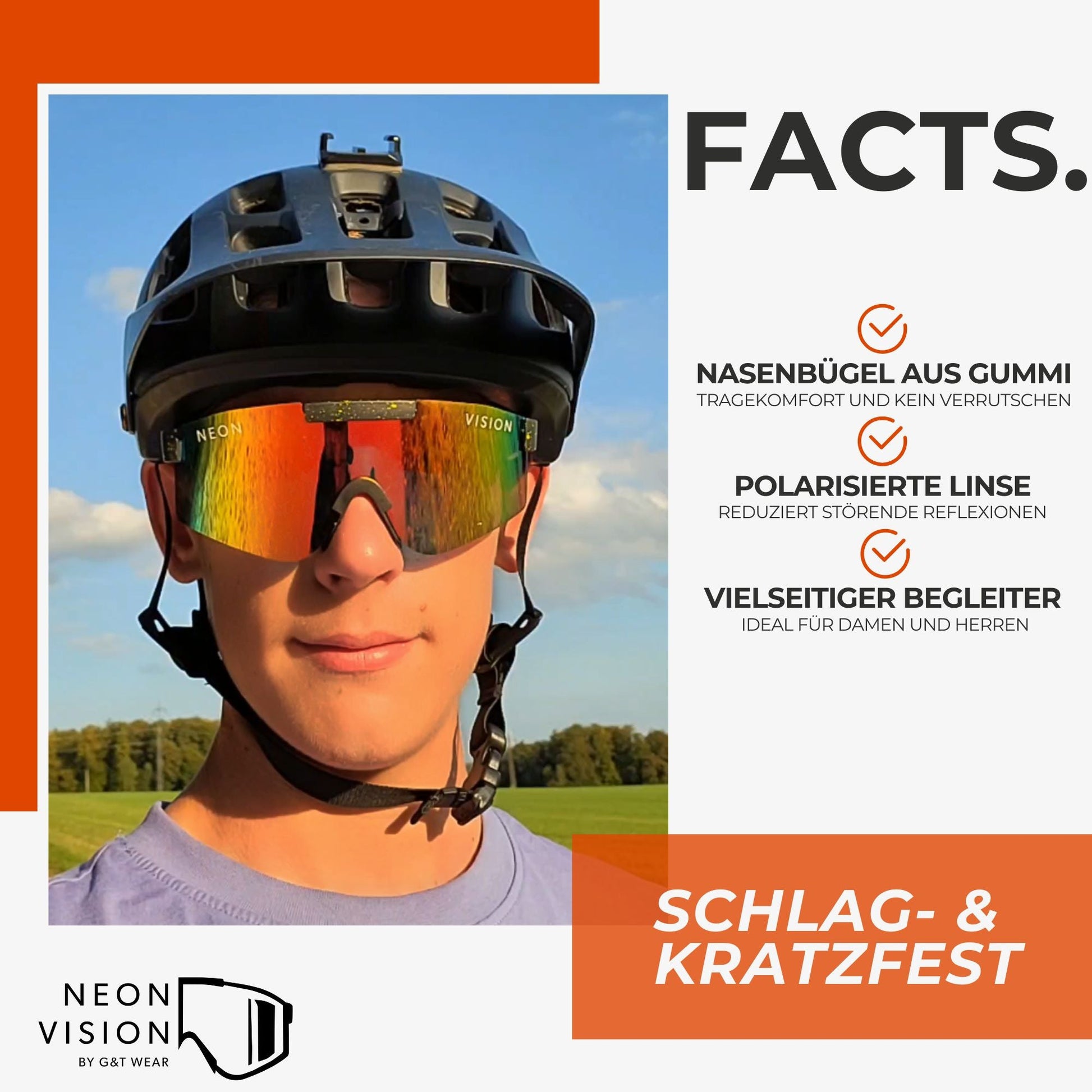 rennrad brille im helm stecken Sportbrille und Sonnenbrille Orange (verspiegelt, polarisiert, FireFly) UV-Schutz 400